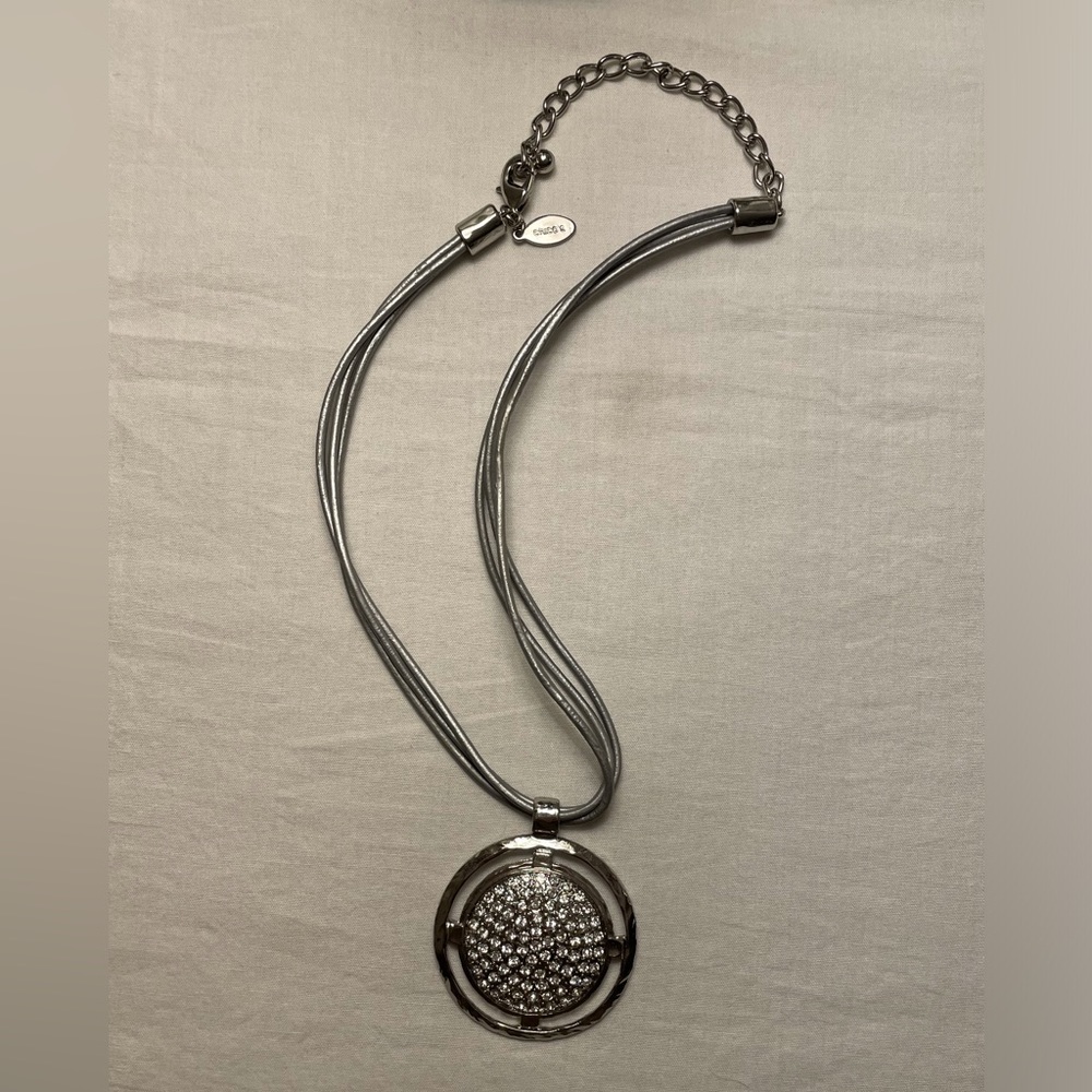 Chico’s Silver Rhinestone Circle Statement Neckla… - image 2